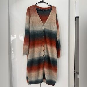 Jessica Simpson Striped Long Cardigan Dress in Rust, Teal & Cream